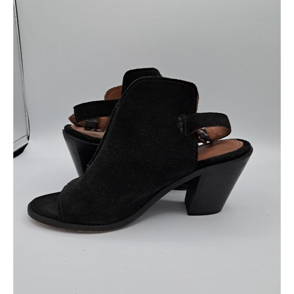 Frye Courtney Black Suede Peep Toe Heeled Booties Women's Size 9B - Picture 5 of 12